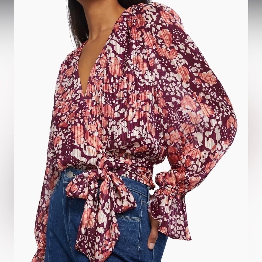 Ramy Brook Melody Floral Wrap Blouse Medium NWT Boho Chiffon